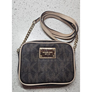 Michael Kors Dark Brown and Tan Crossbody Bag